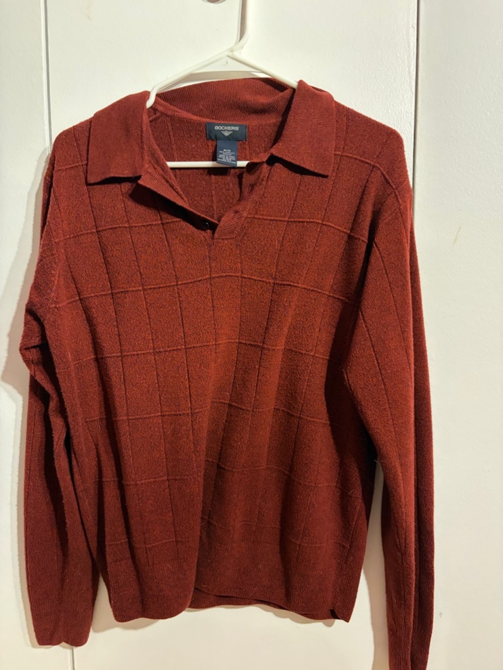 Dockers Men's Rust Red Collared V-Neck Sweater